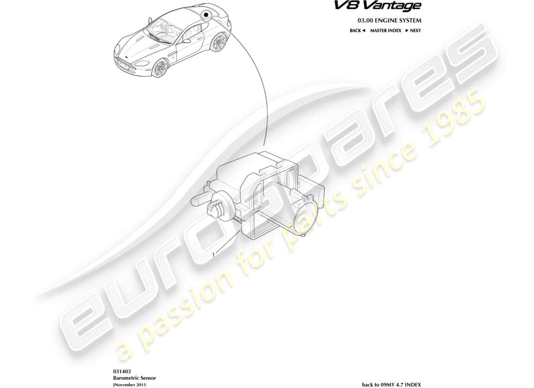 a part diagram from the Aston Martin V8 Vantage (2011) parts catalogue