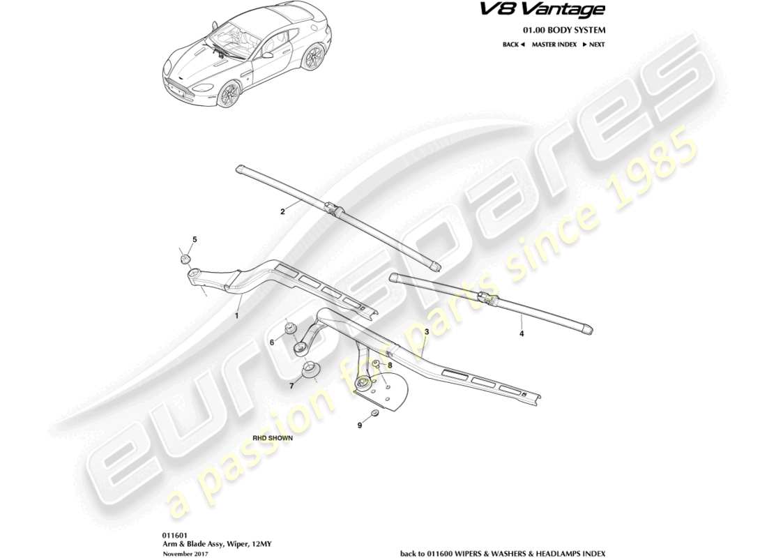 a part diagram from the aston martin v8 vantage parts catalogue