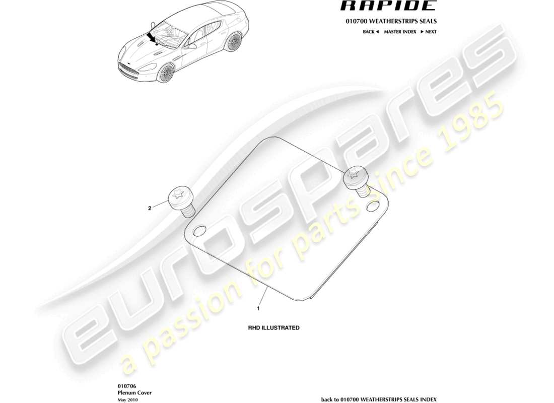 aston martin rapide (2012) plenum cover part diagram