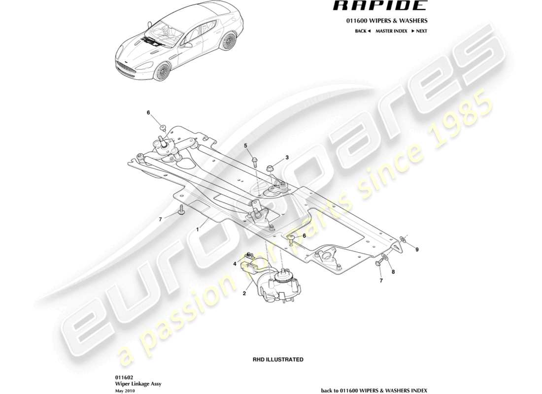 aston martin rapide (2012) wiper linkage part diagram