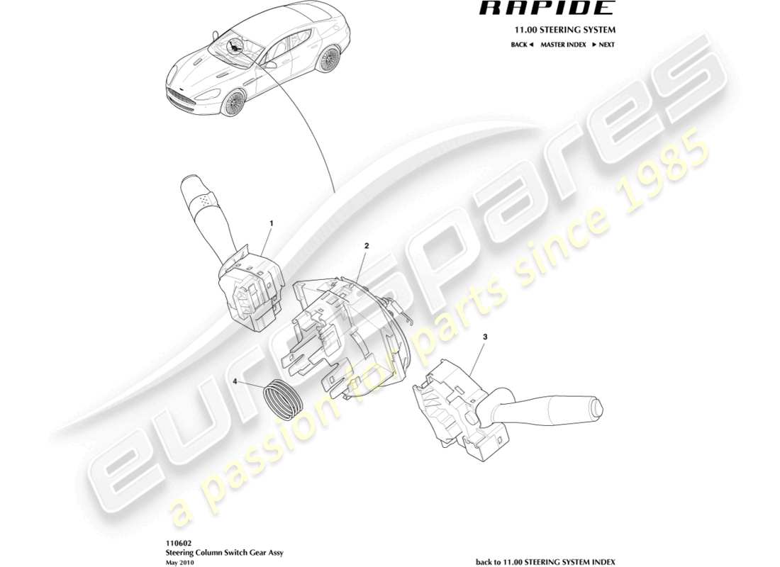 aston martin rapide (2012) column switch assembly part diagram