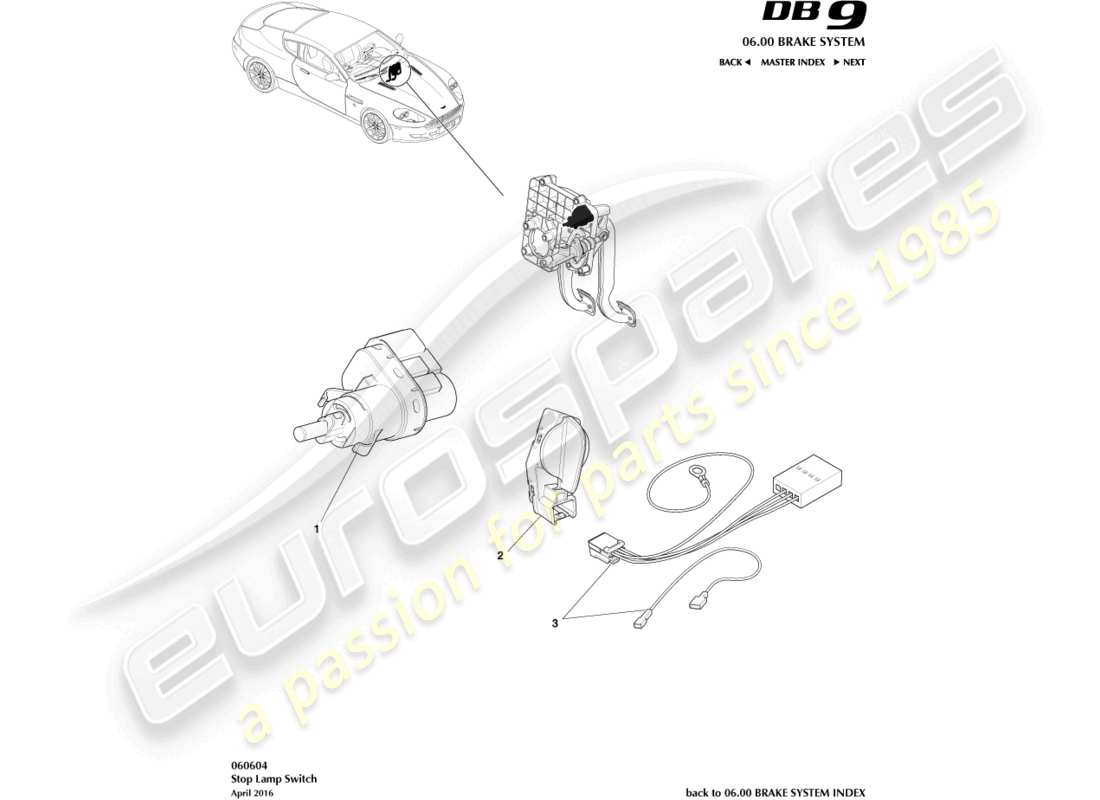 aston martin db9 (2004) stop lamp switch part diagram