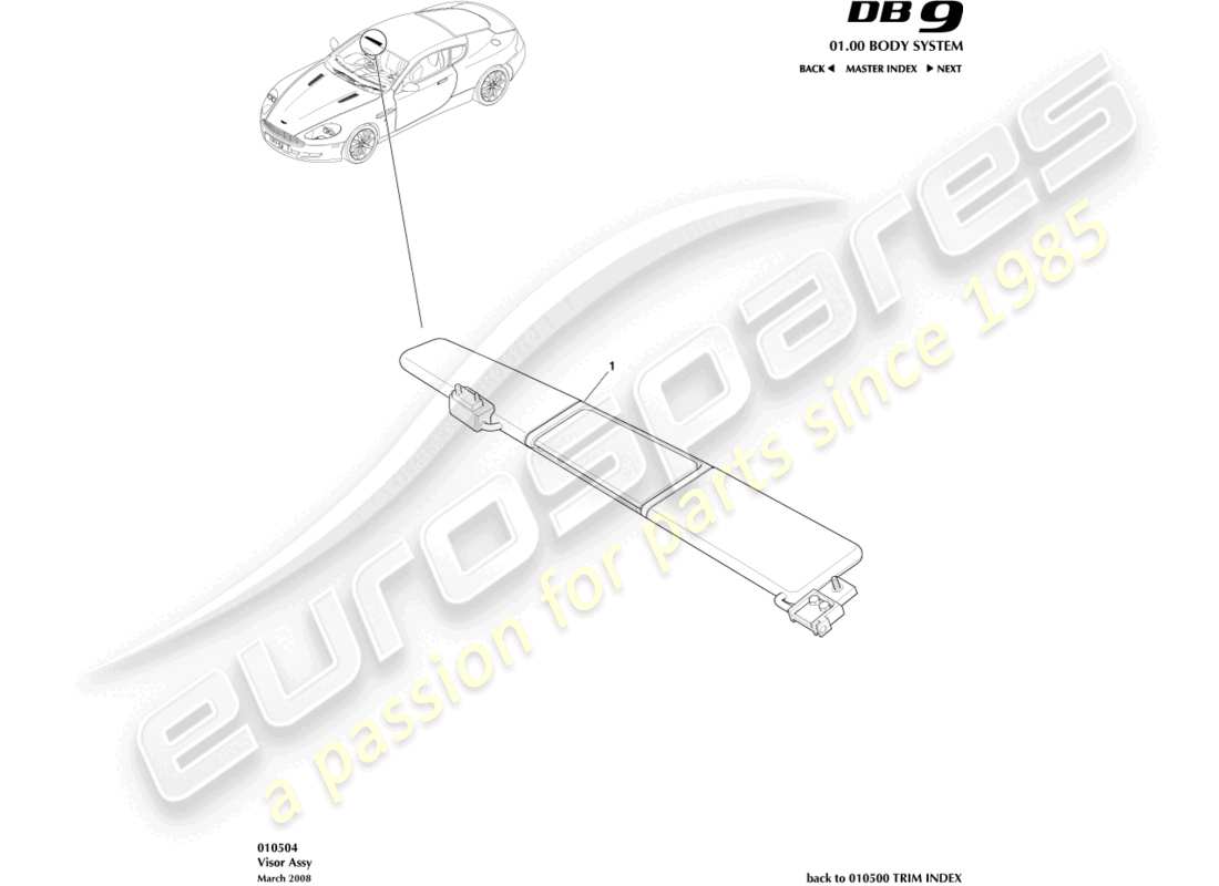 aston martin db9 (2004) sunvisor parts diagram