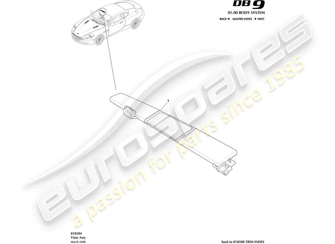 aston martin db9 (2004) sunvisor part diagram