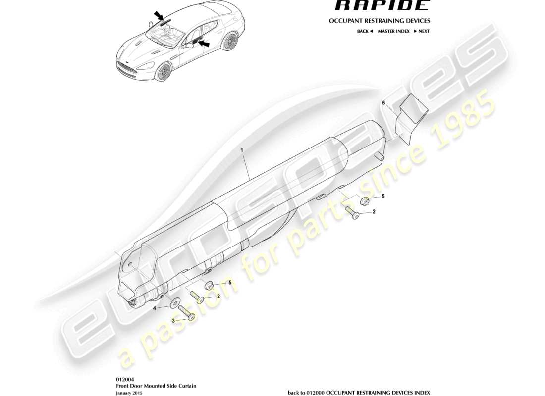 aston martin rapide (2019) front side curtain airbag parts diagram
