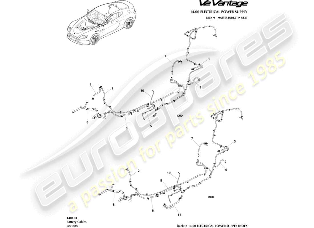 aston martin v12 vantage (2012) battery cables part diagram