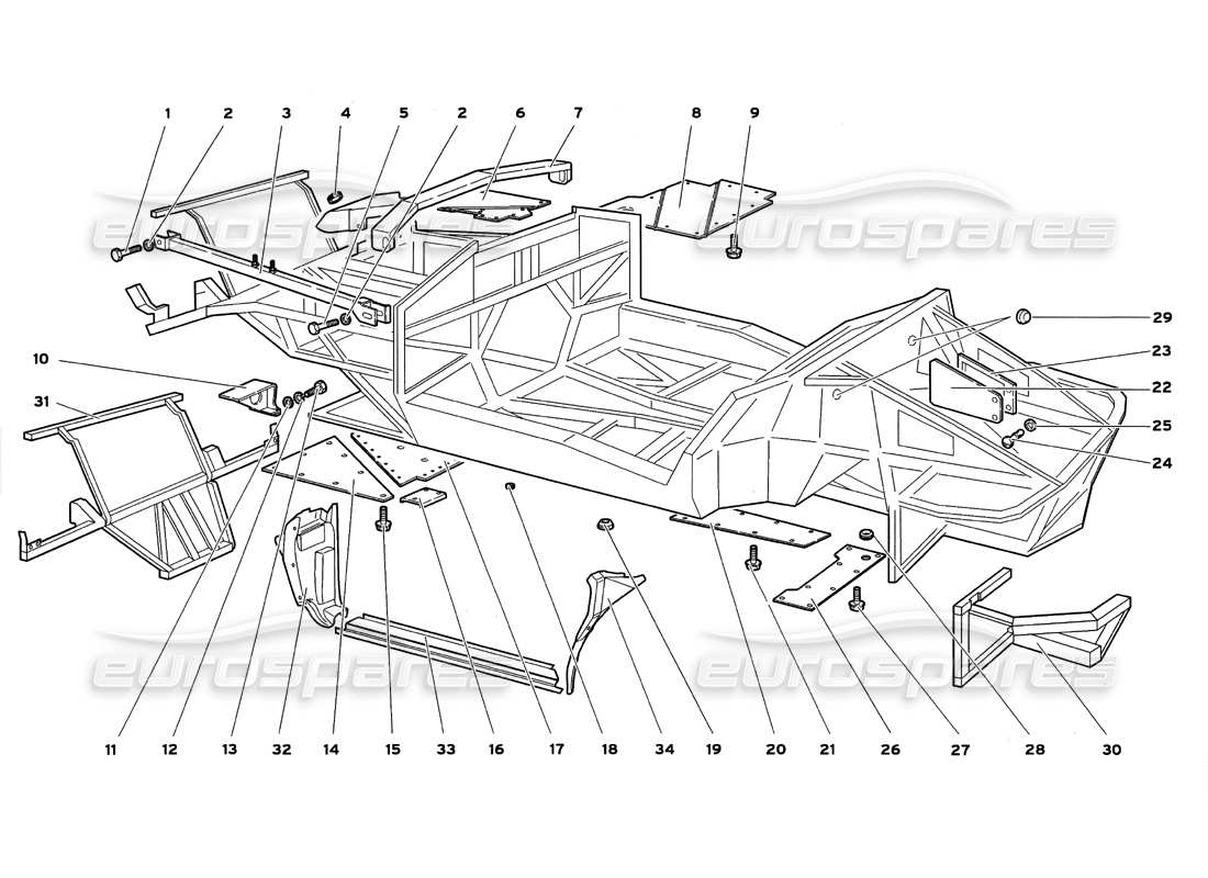 lamborghini diablo gt (1999) frame elements parts diagram