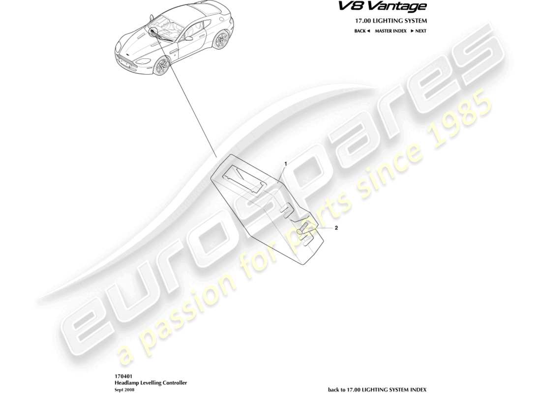aston martin vantage gt8 (2017) headlamp leveling controller part diagram