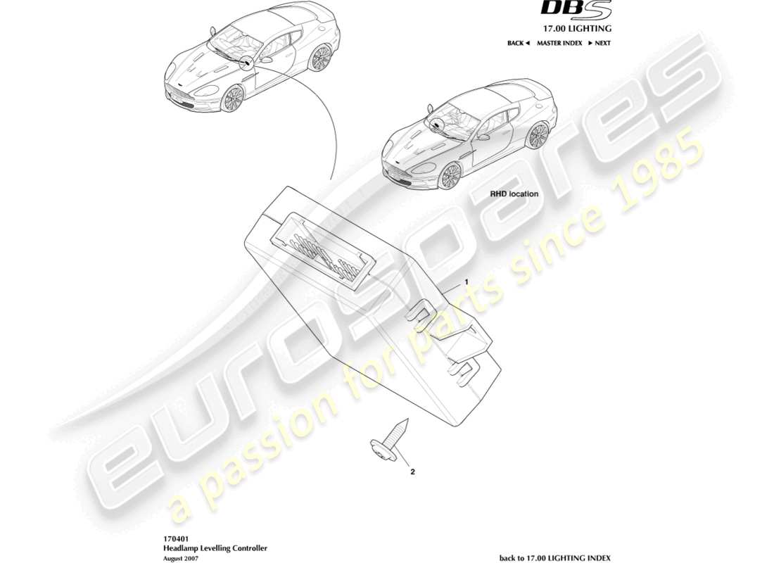 aston martin dbs (2008) headlamp leveling controller part diagram