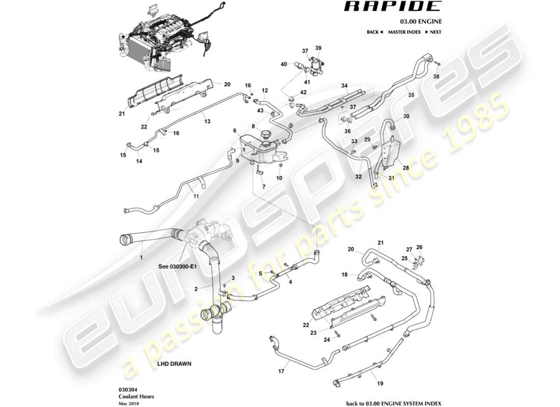 aston martin rapide (2018) coolant reservoir & hoses part diagram