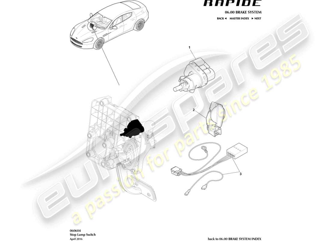 aston martin rapide (2016) brake lamp switch part diagram