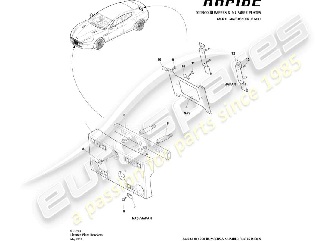 aston martin rapide (2012) number plate plinths part diagram