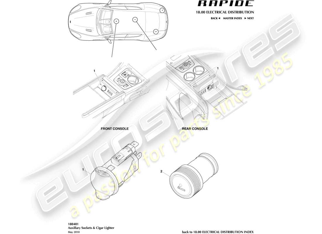 aston martin rapide (2012) auxillary sockets part diagram