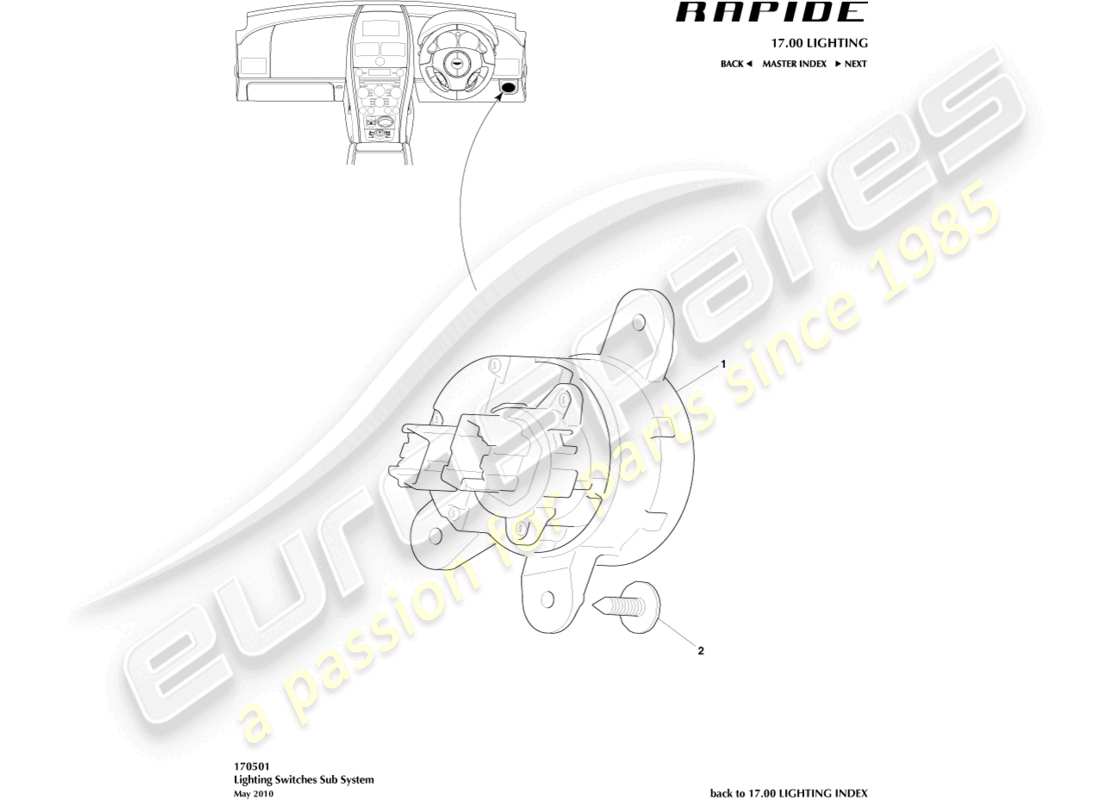 aston martin rapide (2010) lighting switch part diagram