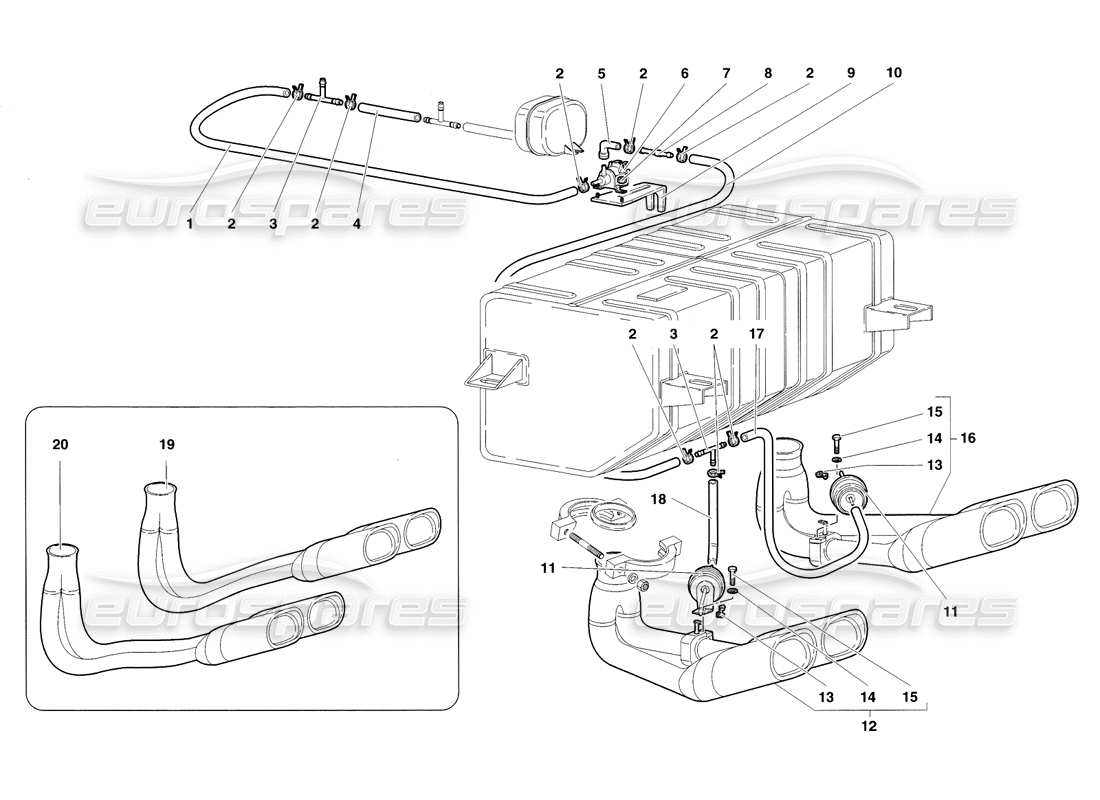 lamborghini diablo sv (1998) exhaust system part diagram