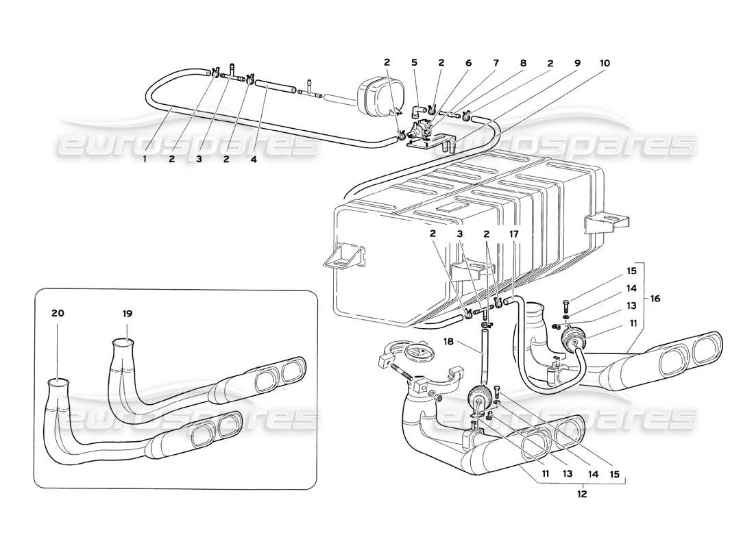 lamborghini diablo sv (1999) exhaust system parts diagram