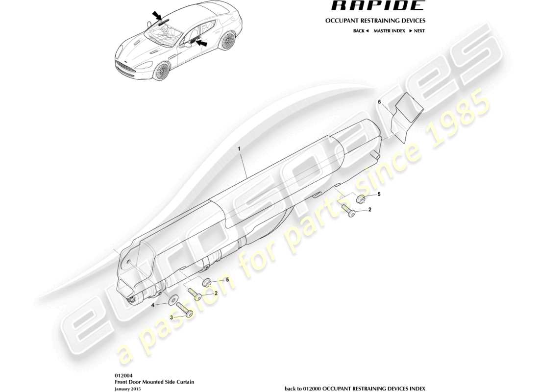 aston martin rapide (2012) front side curtain airbag part diagram