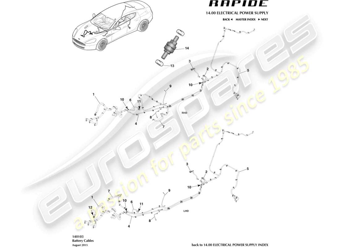 aston martin rapide (2012) battery cables part diagram