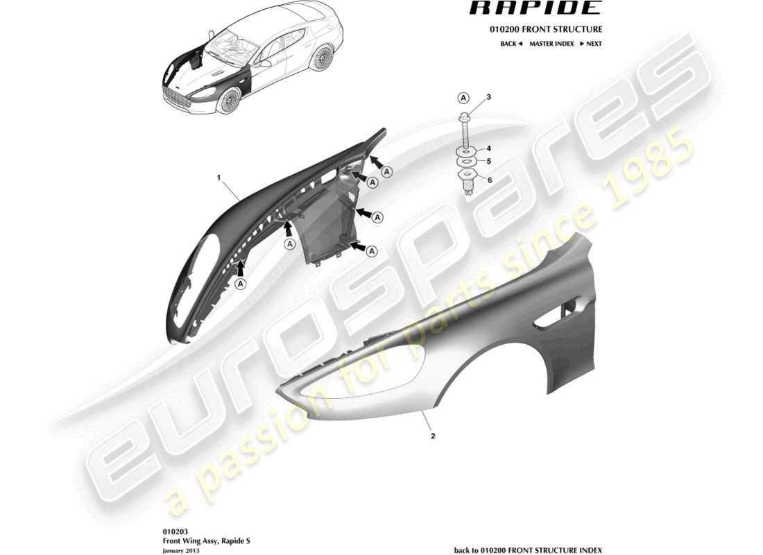 aston martin rapide (2010) front wings, s part diagram