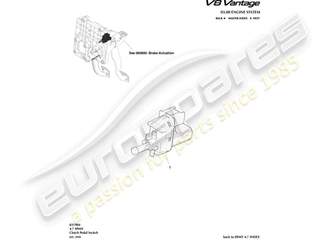 a part diagram from the aston martin v8 vantage parts catalogue