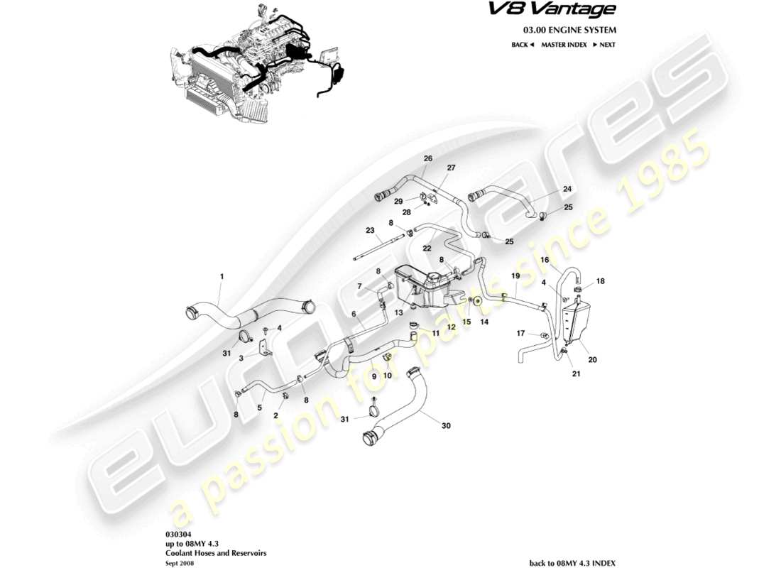 a part diagram from the Aston Martin V8 Vantage (2011) parts catalogue