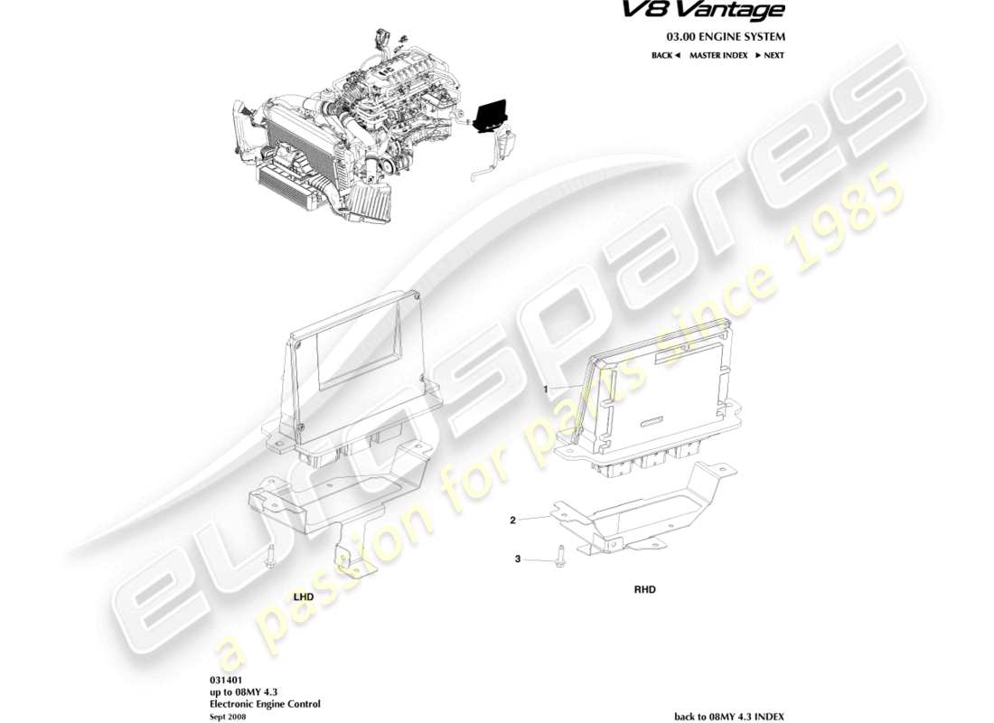 a part diagram from the Aston Martin V8 Vantage (2016) parts catalogue