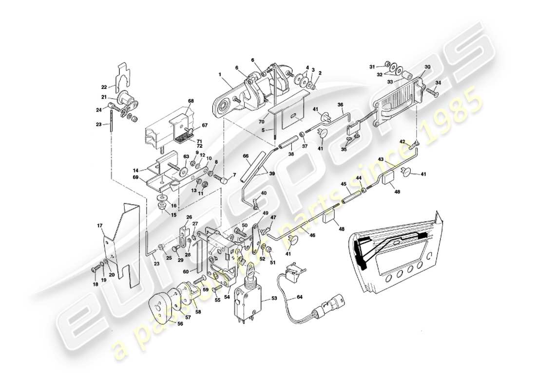 aston martin v8 coupe (2000) door latch mech, vin v79080 & v79074 on part diagram