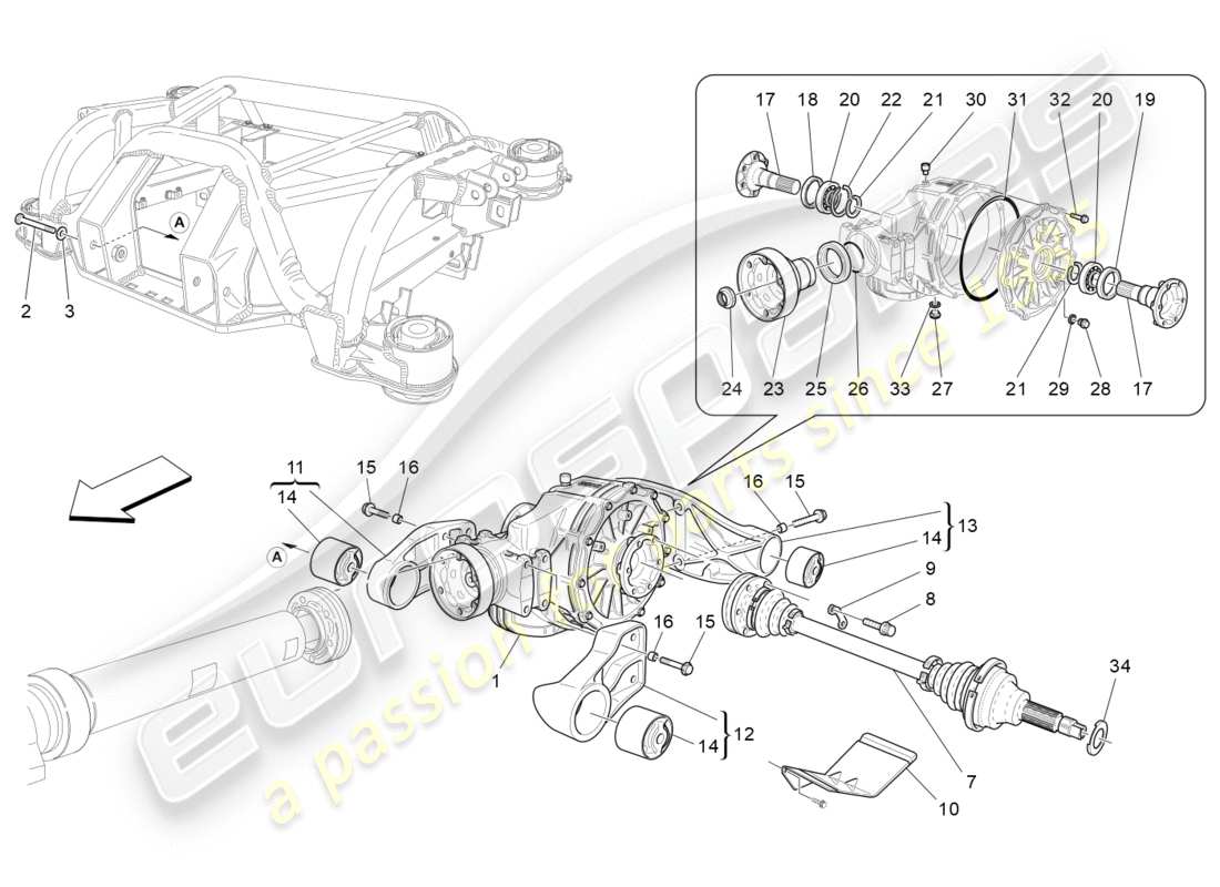 maserati granturismo (2016) differential and rear axle shafts part diagram