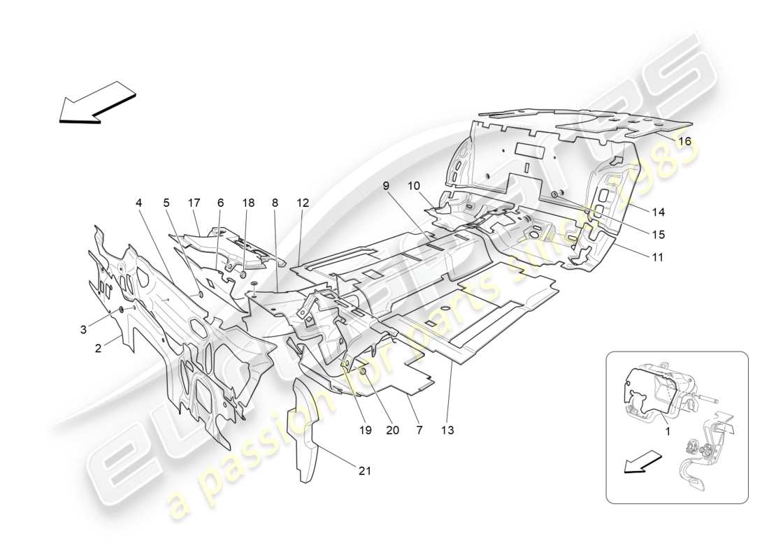 maserati granturismo (2011) sound-proofing panels inside the vehicle part diagram