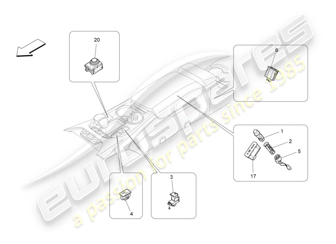 maserati granturismo s (2020) centre console devices part diagram