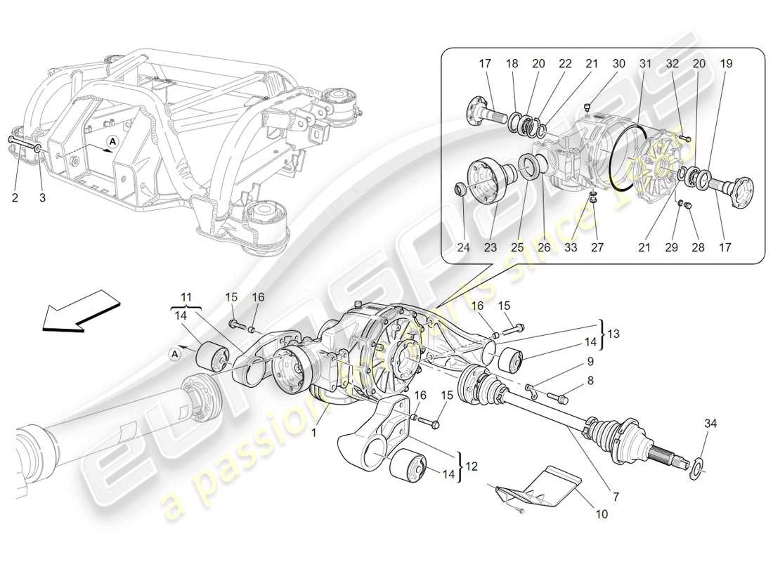 maserati granturismo (2009) differential and rear axle shafts part diagram