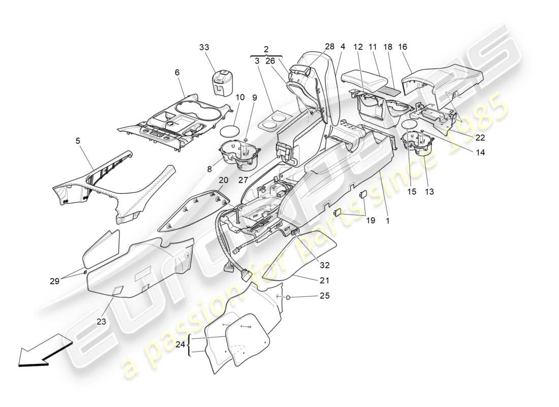 maserati granturismo s (2019) accessory console and centre console part diagram