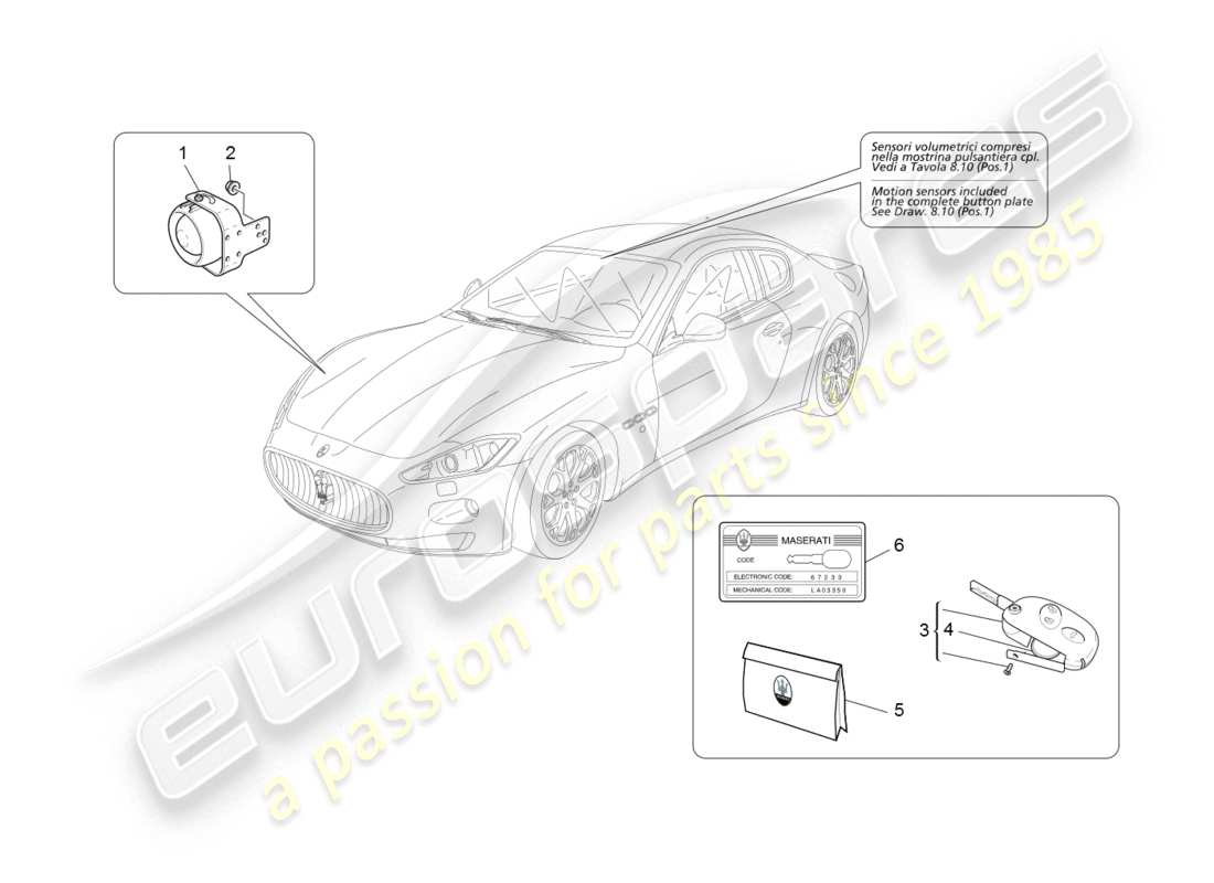 maserati granturismo (2008) alarm and immobilizer system part diagram