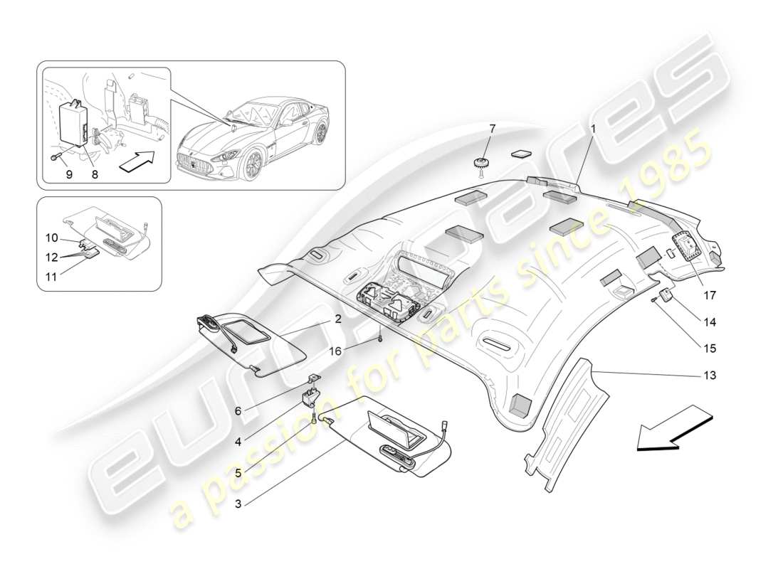 maserati granturismo s (2019) roof and sun visors part diagram