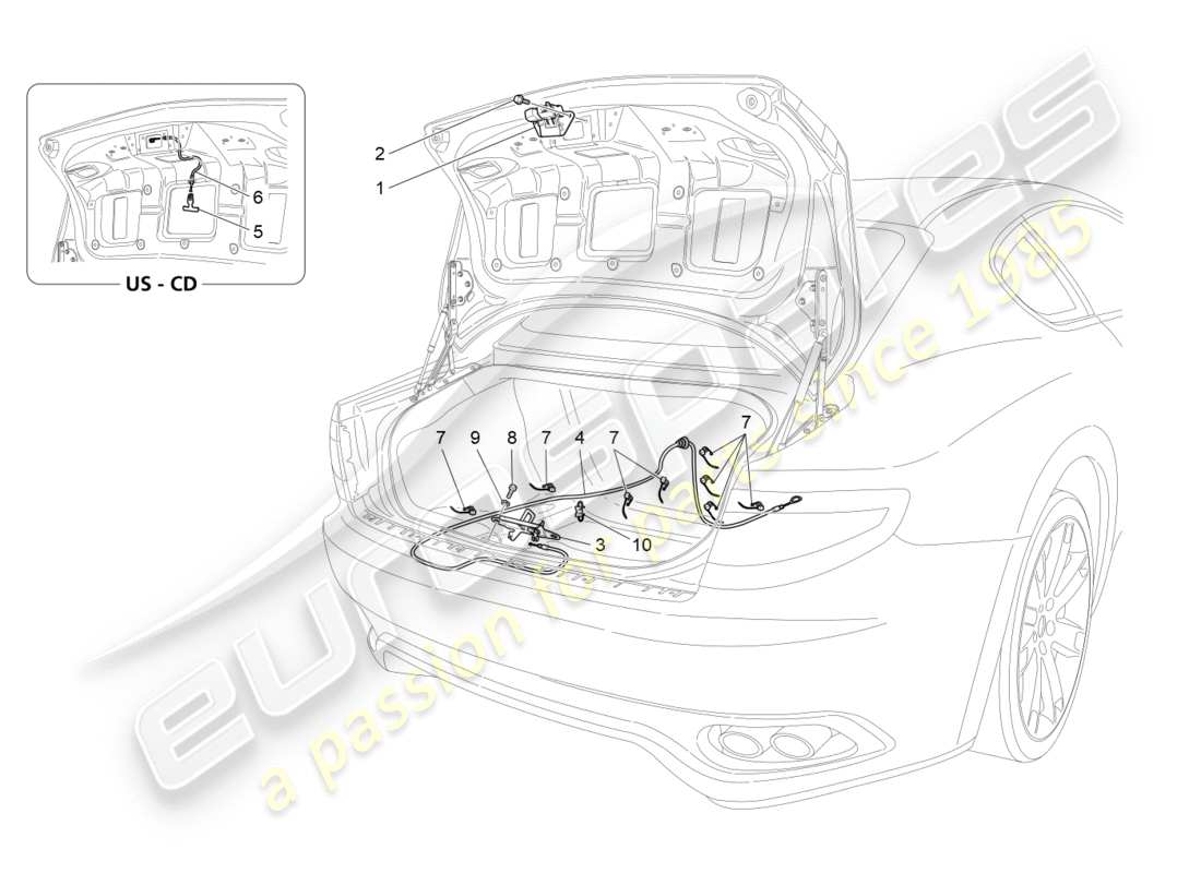 maserati granturismo s (2013) rear lid opening control part diagram