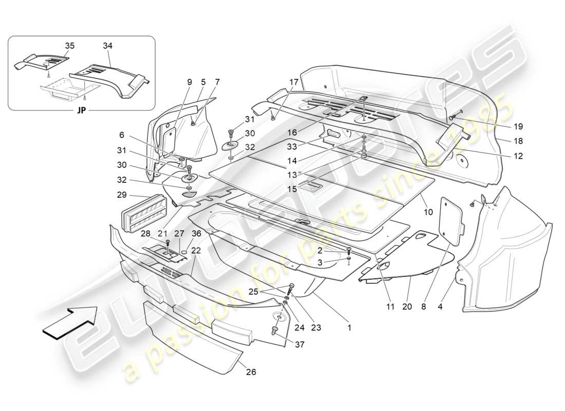 maserati granturismo s (2015) luggage compartment mats part diagram