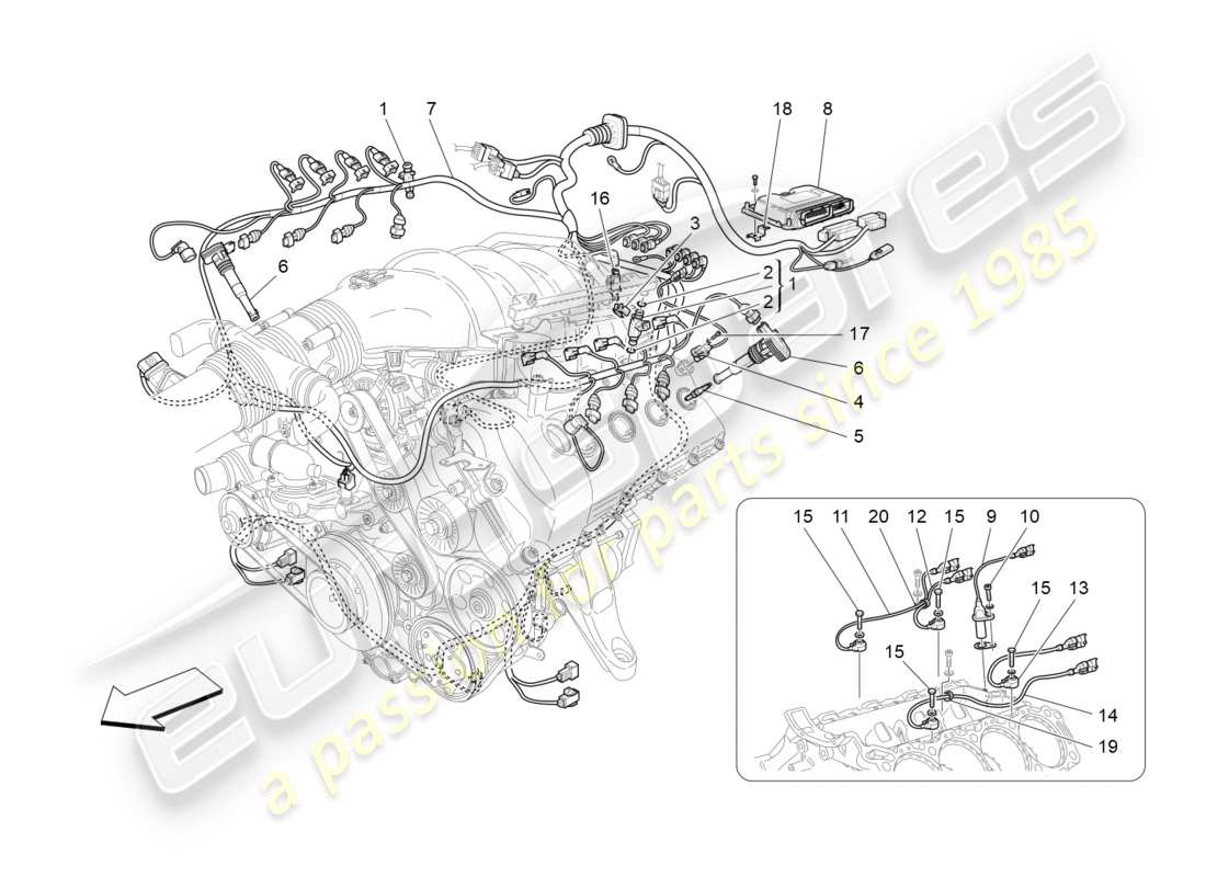 maserati granturismo (2009) electronic control: injection and engine timing control part diagram