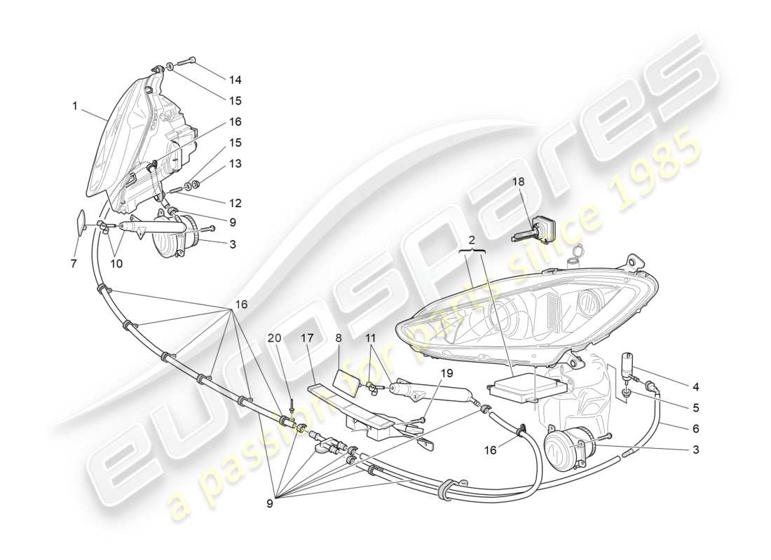 maserati granturismo (2012) headlight clusters parts diagram