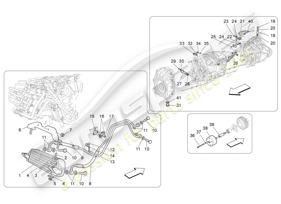 maserati granturismo (2009) lubrication and gearbox oil cooling parts diagram