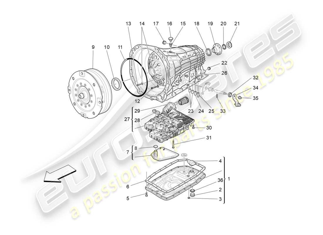 maserati granturismo (2012) gearbox housings parts diagram