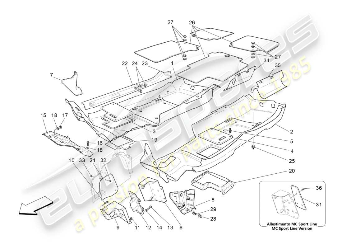 maserati granturismo (2012) passenger compartment mats parts diagram