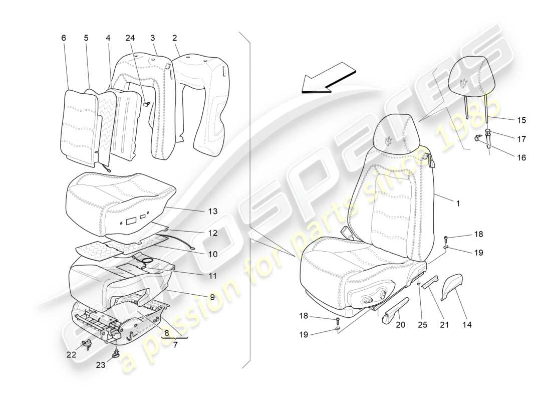 maserati granturismo (2015) front seats: trim panels part diagram