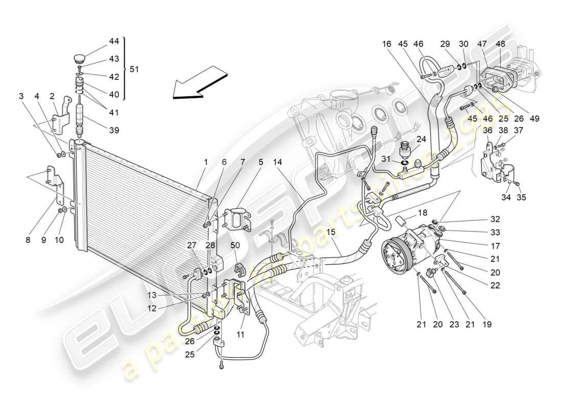 maserati granturismo (2014) a/c unit: engine compartment devices part diagram