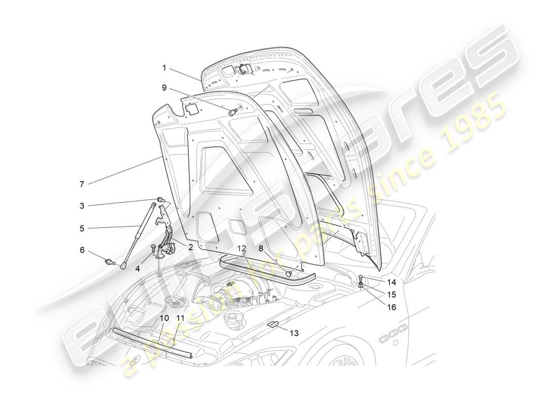 maserati granturismo (2011) front lid part diagram