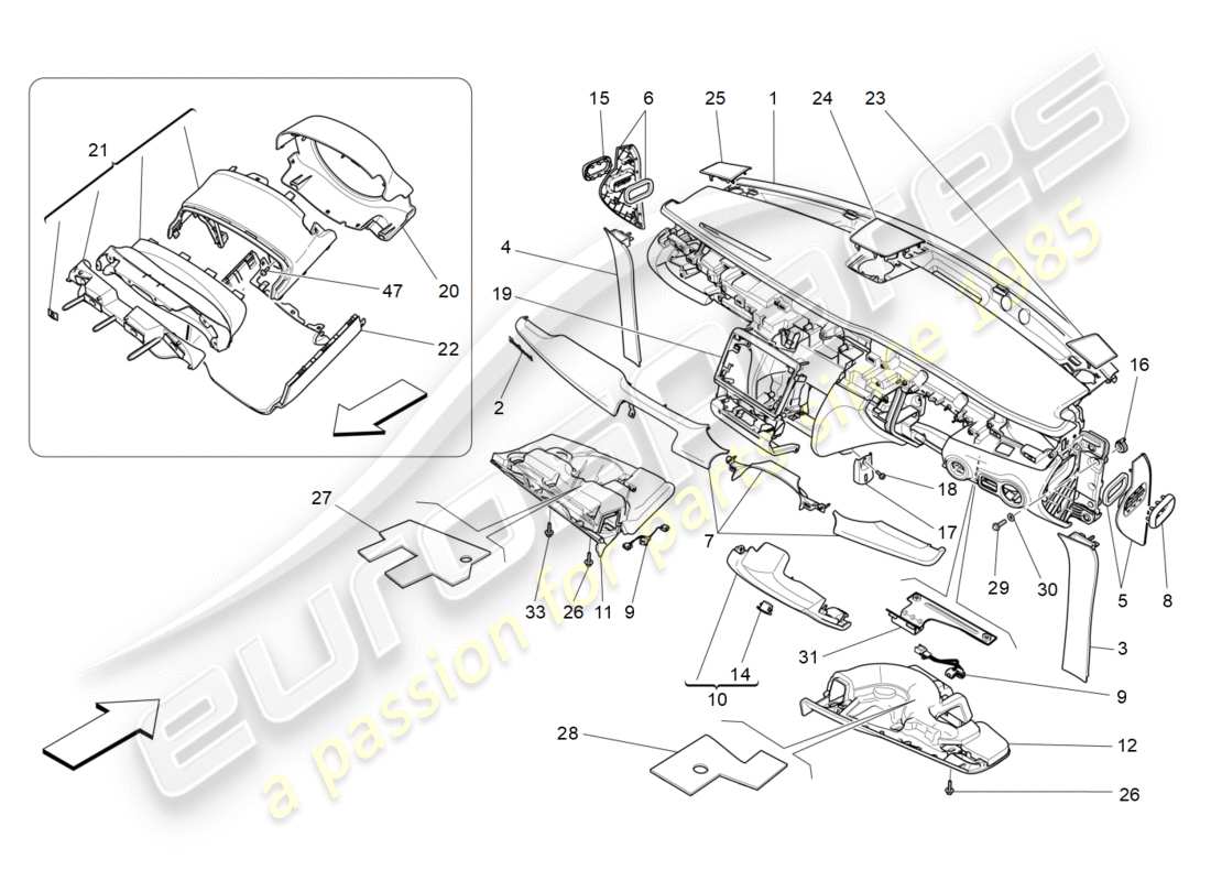 a part diagram from the maserati quattroporte m156 (2014 onwards) parts catalogue