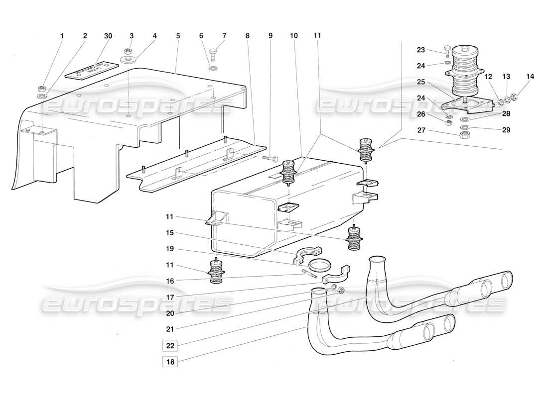 lamborghini diablo (1991) exhaust system (valid for june 1992 version) parts diagram