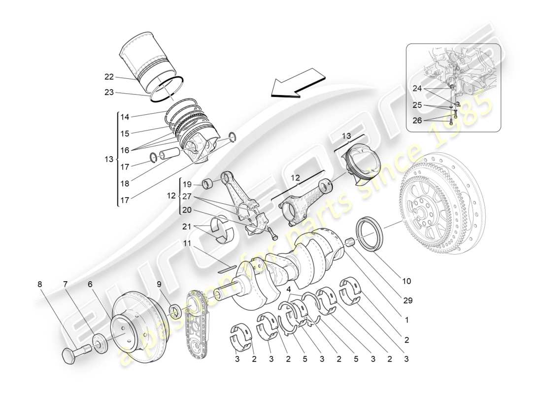 a part diagram from the maserati granturismo s (2014) parts catalogue