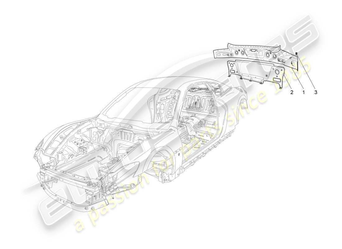 maserati granturismo (2016) bodywork and rear outer trim panels part diagram