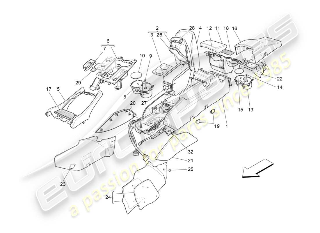 maserati granturismo s (2015) accessory console and centre console part diagram