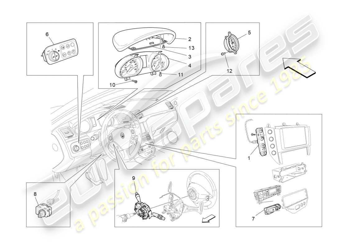 maserati granturismo (2014) dashboard devices part diagram